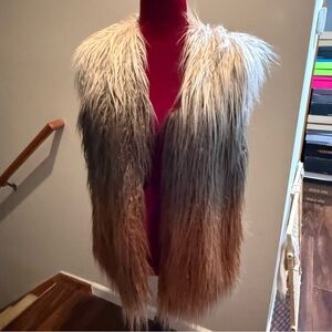 Stylish Faux Fur Vest - Brown and Gray